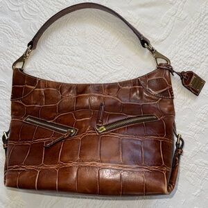 Woman Dooney & Bourke Brown Embossed Leather Shoulder Tote Bag Vintage Pre-Owned
